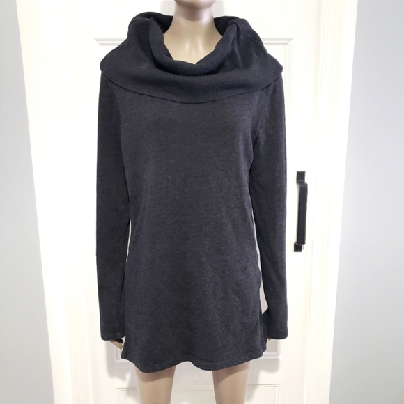 Converse Cowel Neck Long Pullover Sweater Womens L Grey Stretch Top - Picture 1 of 9